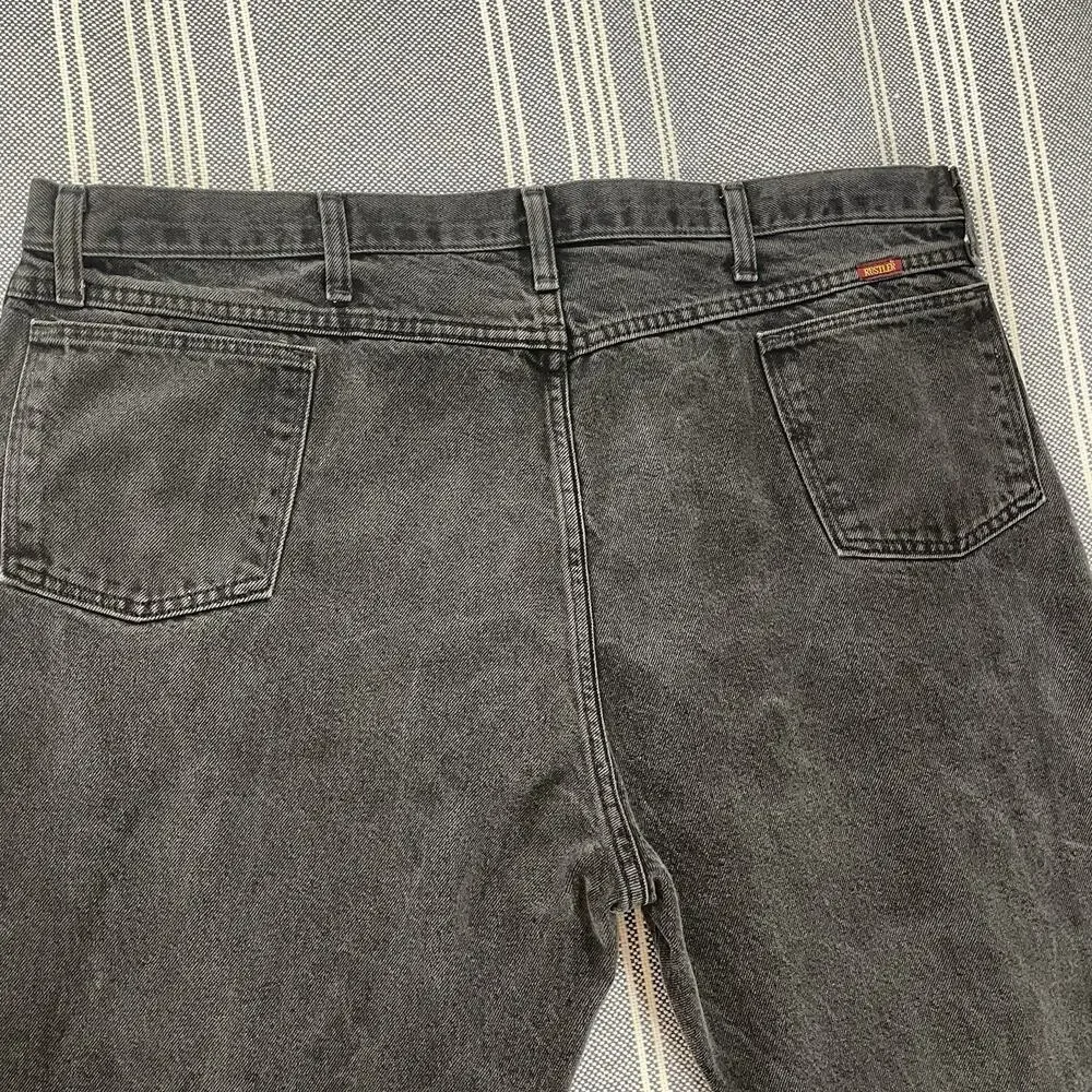 Vintage Rustler Black Denim Jeans Men's Fit 42x30 (44x30 Tag) Faded Made in USA